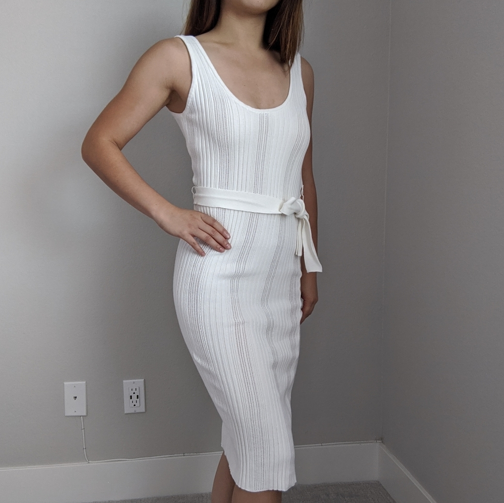 F21 Ivory White Midi Knit Dress